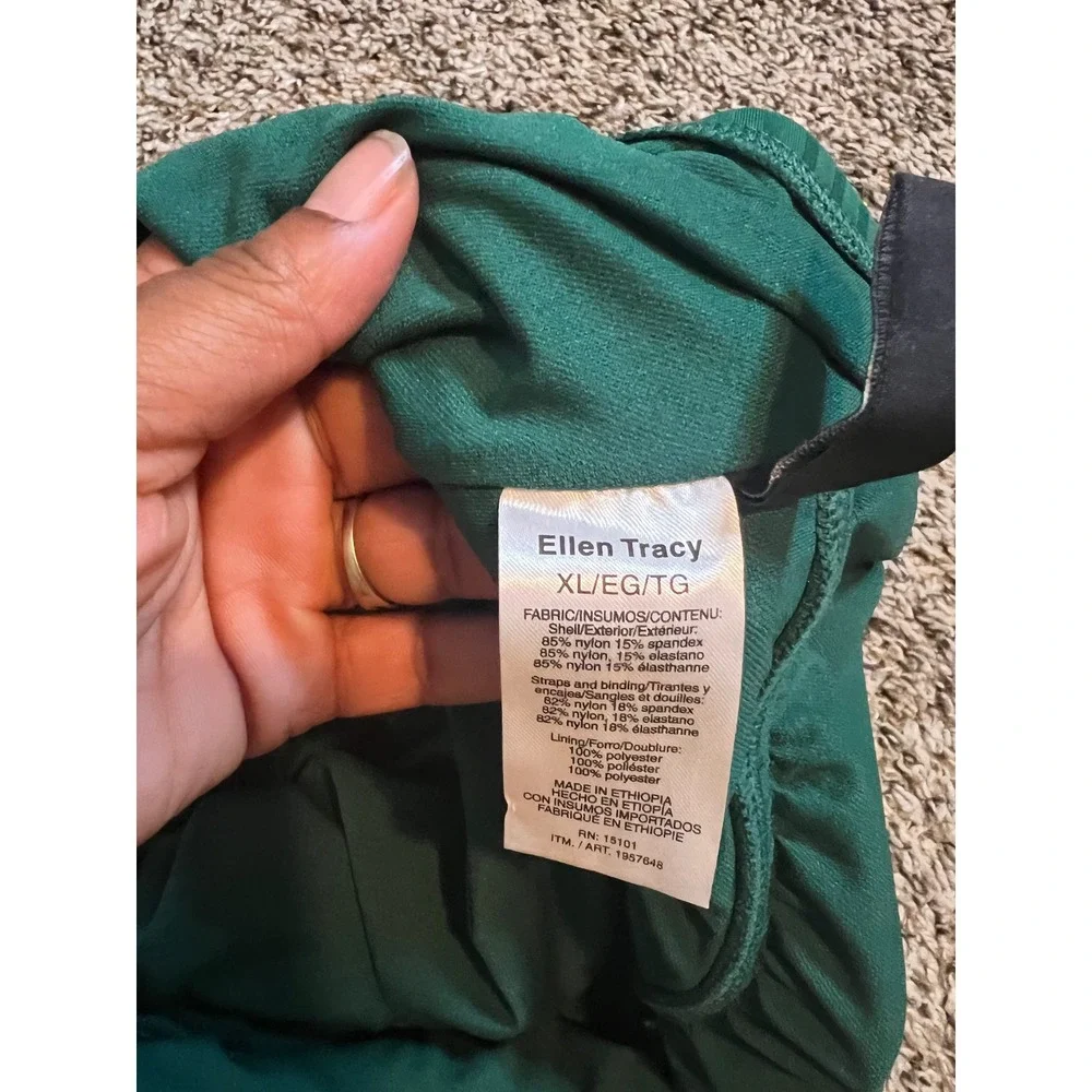Ellen Tracy Womens Forest Green Ribbed Ruched One Piece Swimsuit XL NWT